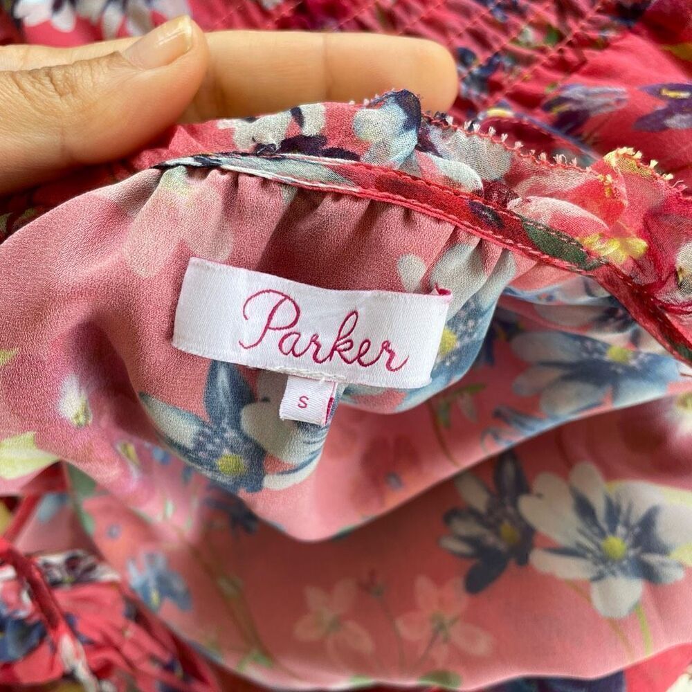Parker Serenity 100% Silk Cocktail Party Mini Dress Floral Coral Size Small S - Picture 8 of 10